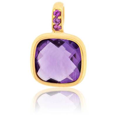 Pendentif Améthyste Coussin 15mm Plaqué Or 18K - ZigZag - Dolly-Bijoux - Neuf Avec étiquette