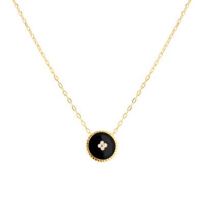 Collier Rond Émaillé en Or Jaune 375 & Diamants, Longueur 39 à 45 cm - Emanessence