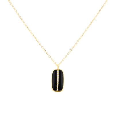 Collier Ovale Émaillé Or Jaune 375 & Diamants, Longueur 39 à 45 cm - Emanessence