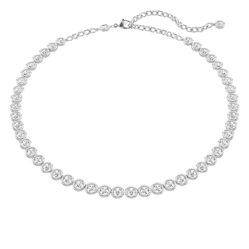 Rhodium-Plated Metal & White Crystals Imber Tennis Necklace, Length 38 cm to 45 cm - 5682595 - Swarovski