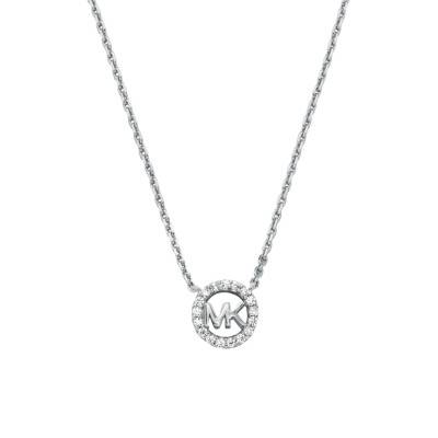 Round Kors MK 925 Silver & Cubic Zirconia Necklace, Length 38 cm to 43 cm - Michael Kors
