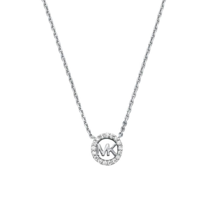 Round Kors MK 925 Silver & Cubic Zirconia Necklace, Length 38 cm to 43 cm - Michael Kors