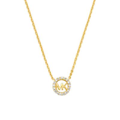 Collier Kors MK Rond Argent Plaqué Or Jaune & Zircones, Longueur 38 à 43 cm - Michael Kors
