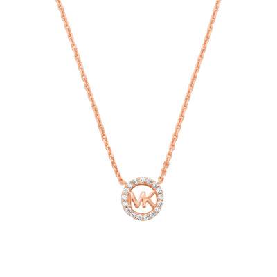 Round Kors MK 925 Silver Rose Gold Plated & Cubic Zirconia Necklace, Length 38 cm to 43 cm - Michael Kors