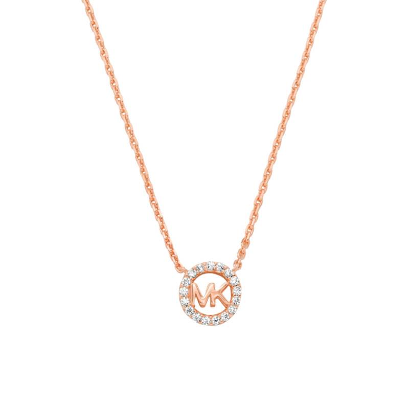 Round Kors MK 925 Silver Rose Gold Plated & Cubic Zirconia Necklace, Length 38 cm to 43 cm - Michael Kors