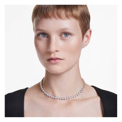 Rhodium-Plated Metal & White Crystals Imber Tennis Necklace, Length 38 cm to 45 cm - 5682595 - Swarovski