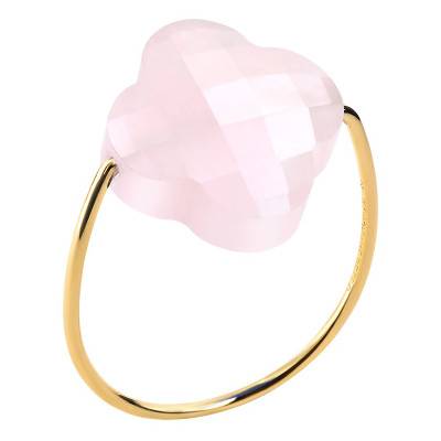 Bague Quartz Rose Poudré Trèfle & Or Jaune 750 - Morganne Bello