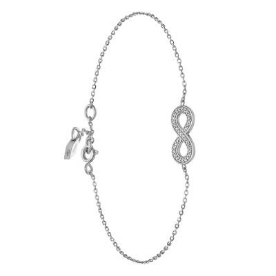 Bracelet Infinity en Argent 925 & Zircones, Longueur 16,50 cm à 19 cm - Fossil