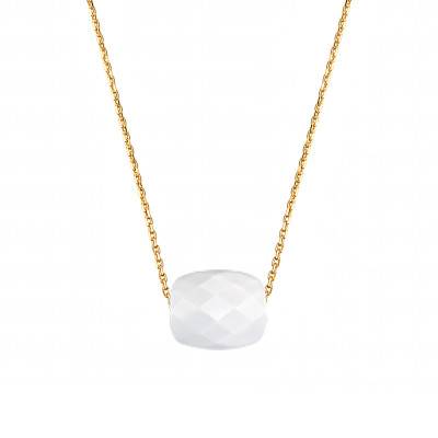 750 Yellow Gold & Cushion White Agate Necklace, Adjustable Length 42 cm - Morganne Bello