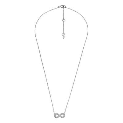 925 Silver & Cubic Zirconia Infinity Necklace, Length 40 cm to 45 cm - Fossil