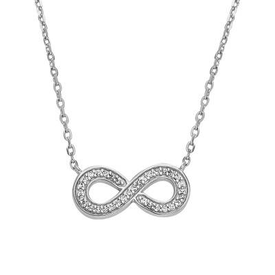 925 Silver & Cubic Zirconia Infinity Necklace, Length 40 cm to 45 cm - Fossil
