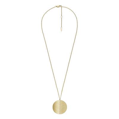 Harlow Locket Round Ridged Gold-Tone Steel Necklace, 41 cm Length - Fossil
