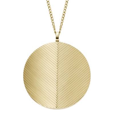 Harlow Locket Round Ridged Gold-Tone Steel Necklace, 41 cm Length - Fossil