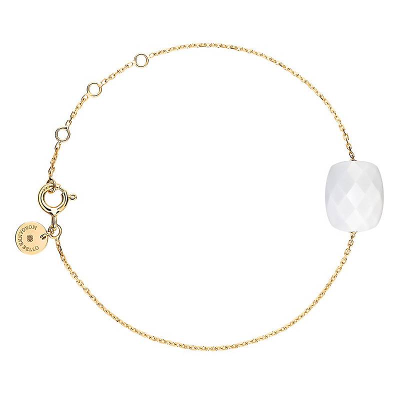750/1000 Yellow Gold & White Cushion Agate Bracelet, Adjustable Length 42 cm - Morganne Bello