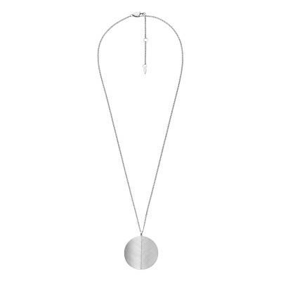 Harlow Locket Round Ridged Steel Necklace, 41 cm - Fossil