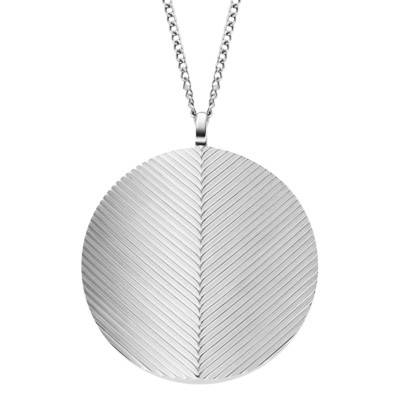 Harlow Locket Round Ridged Steel Necklace, 41 cm - Fossil