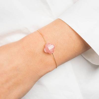 750 Yellow Gold & Guava Quartz Clover Bracelet, Adjustable Length 17 cm - Morganne Bello