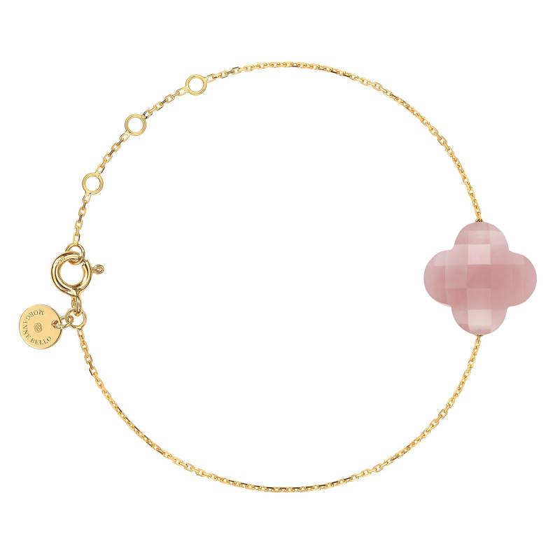 750 Yellow Gold & Guava Quartz Clover Bracelet, Adjustable Length 17 cm - Morganne Bello