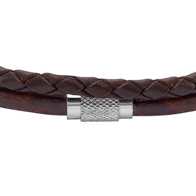 "Double Strand All Stacked Up Brown Leather & Steel Bracelet, Length 18,5 cm à 20 cm" - Fossil