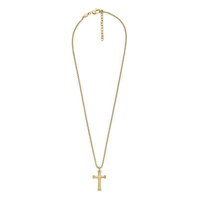 Gold-Tone Stainless Steel All Stacked Up Cross Necklace, Adjustable Length 50 cm - Fossil