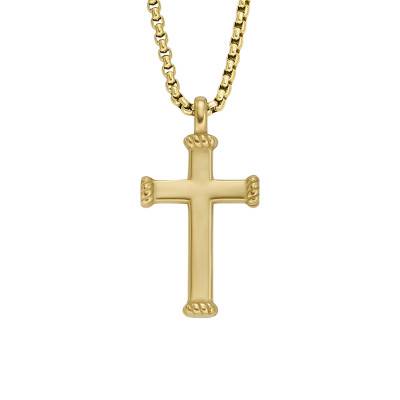 Gold-Tone Stainless Steel All Stacked Up Cross Necklace, Adjustable Length 50 cm - Fossil