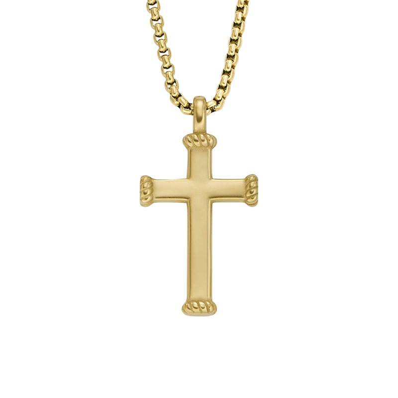 Gold-Tone Stainless Steel All Stacked Up Cross Necklace, Adjustable Length 50 cm - Fossil