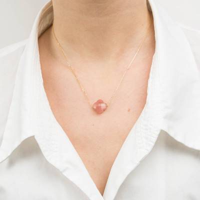 750/1000 Yellow Gold & Guava Quartz Clover Necklace, Adjustable Length 42 cm - Morganne Bello