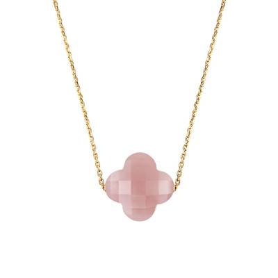 Collier Quartz Guava Trèfle & Or Jaune 750, Longueur 42 cm Ajustable - Morganne Bello
