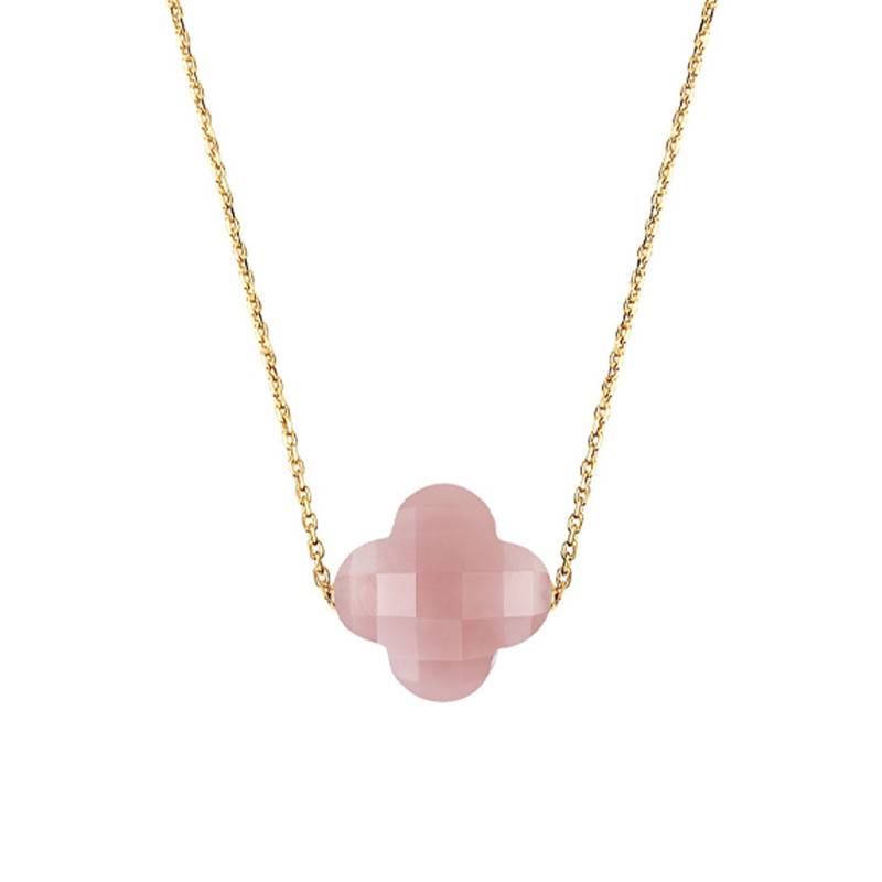 750/1000 Yellow Gold & Guava Quartz Clover Necklace, Adjustable Length 42 cm - Morganne Bello