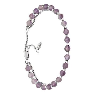 All Stacked Up Double Bracelet in Steel & Amethysts, Length 16.50 cm to 20 cm - Fossil