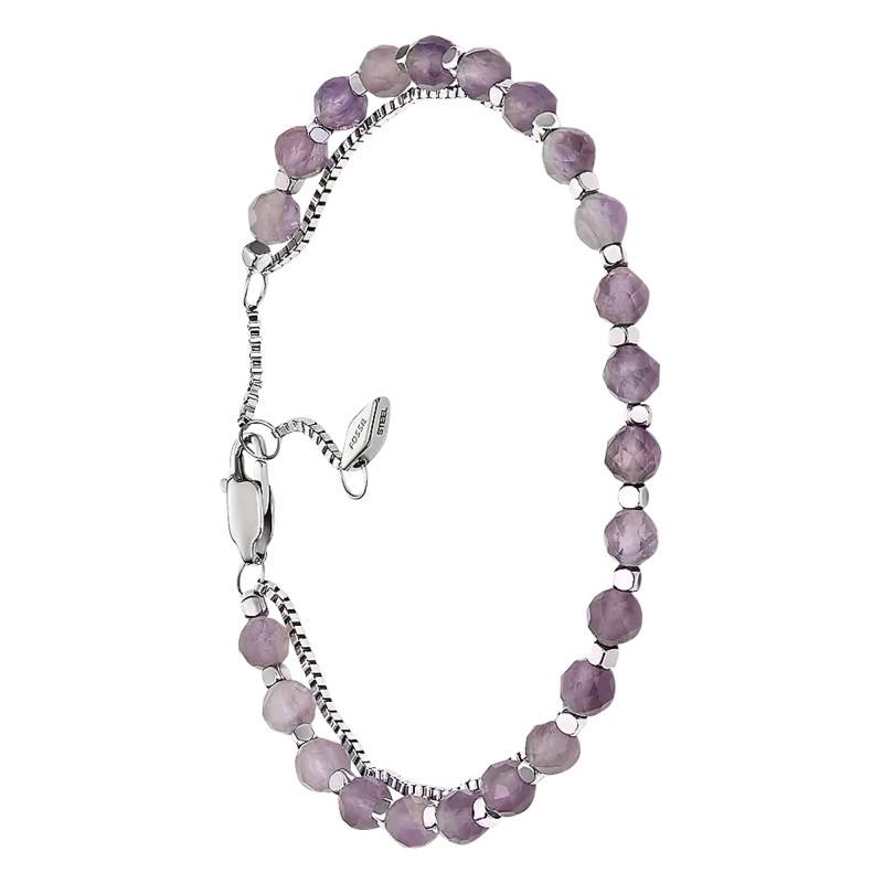 All Stacked Up Double Bracelet in Steel & Amethysts, Length 16.50 cm to 20 cm - Fossil