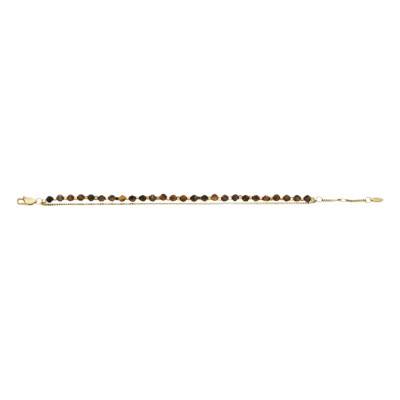 All Stacked Up Double Gold-Tone Steel & Tiger's Eye Bracelet, Length 16.50 cm to 20 cm - Fossil