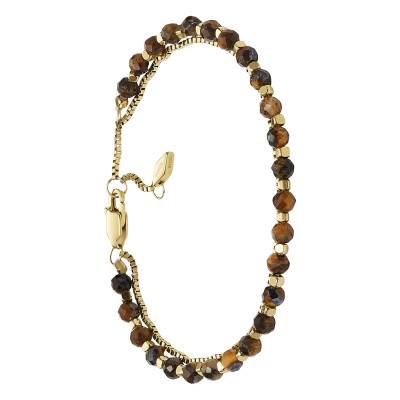 All Stacked Up Double Gold-Tone Steel & Tiger's Eye Bracelet, Length 16.50 cm to 20 cm - Fossil