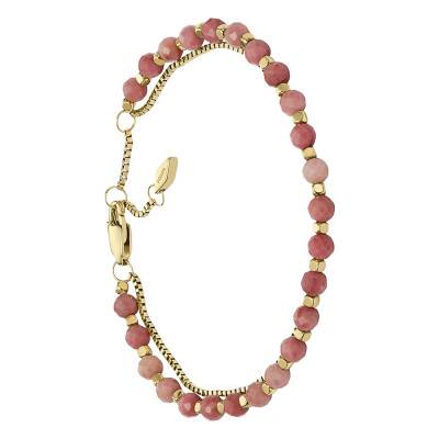 Bracelet Double All Stacked Up en Acier Doré & Rhodochrosites, Longueur 16,50 à 20 cm, Largeur 4,00 mm - Fossil