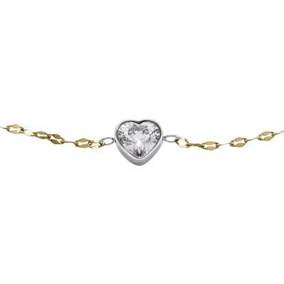 Bracelet Chaîne Sadie Coeur en Acier Bicolore & Zircone, Longueur 16,50 à 19 cm - Fossil
