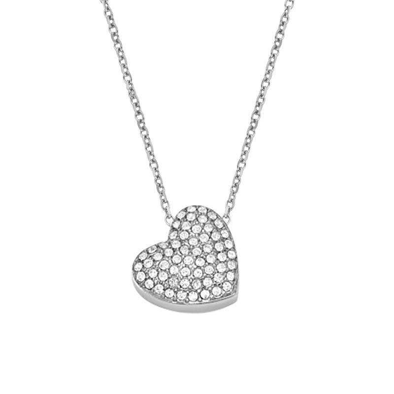 Sadie Heart Steel & Zirconium Oxide Necklace, 45 cm - Fossil