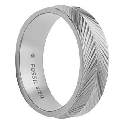 Harlow Linear Texture Stainless Steel Ring - Fossil