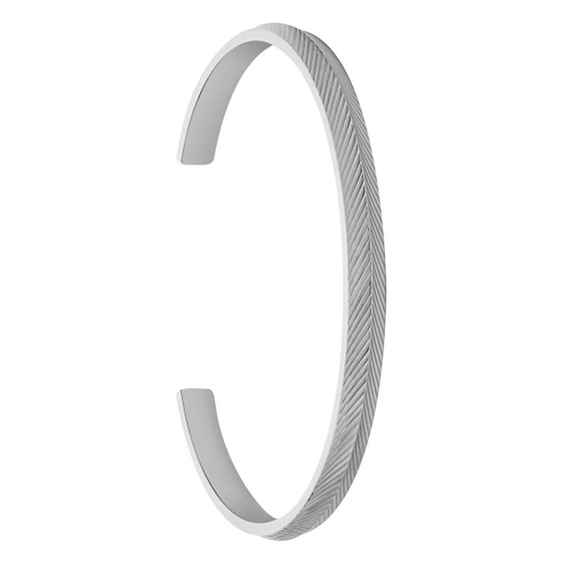 Harlow Linear Texture Open Stainless Steel Bangle Bracelet, Length 17.50 cm, Width 5 mm - Fossil