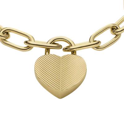 Bracelet Harlow Cadenas Coeur en Acier Doré, Longueur 19 cm - Fossil
