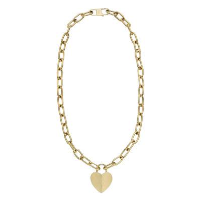 Collier Harlow Cadenas Coeur en Acier Doré, Longueur 51 cm - Fossil