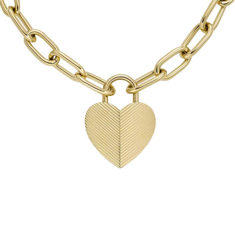 Gold-Tone Stainless Steel Harlow Padlock Heart Necklace, 51 cm - Fossil