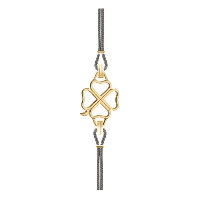 Bracelet Trèfle Acier Doré Cordon Anthracite, Longueur 14 à 19 cm - Sila Paris