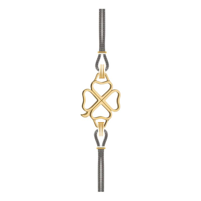 Gold Steel & Anthracite Cord Clover Bracelet, Length 14 cm to 19 cm - Sila Paris