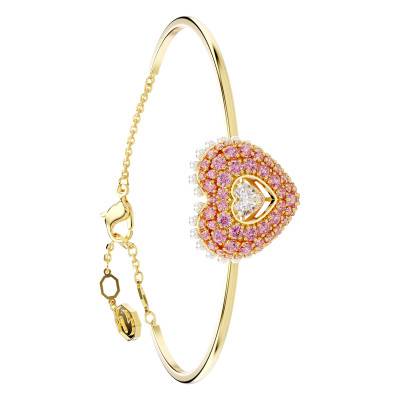 Bracelet Jonc Hyperbola Coeur, Métal Doré, Perles & Cristaux Roses et Blancs, Longueur 16,5 cm Ajustable - 5687258 - Swarovski