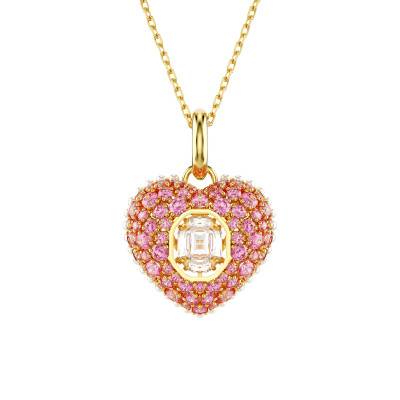 Collier Hyperbola Coeur, Métal Doré, Perles & Cristaux Roses et Blancs, Longueur 38 à 45 cm - 5680784 - Swarovski