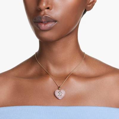 Collier Hyperbola Coeur, Métal Doré, Perles & Cristaux Roses et Blancs, Longueur 38 à 45 cm - 5680784 - Swarovski