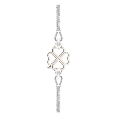 Bottle Green Cord Interchangeable Four-Leaf Clover Steel Bracelet, 14 cm to 19 cm - Sila Paris