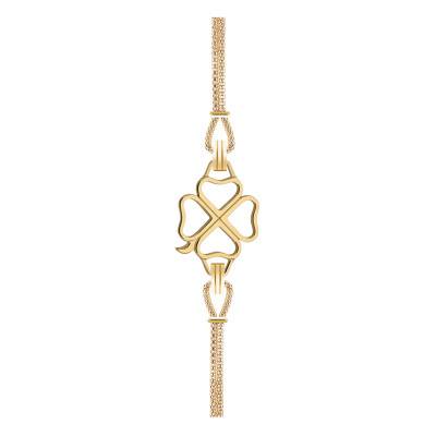 Gold & Neon Fuchsia Interchangeable Gold Four-Leaf Clover Bracelet, 14 cm to 19 cm - Sila Paris