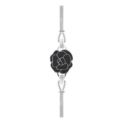 Steel & Black Enamel Gardenia Bracelet, Length 14 cm to 19 cm - Sila Paris