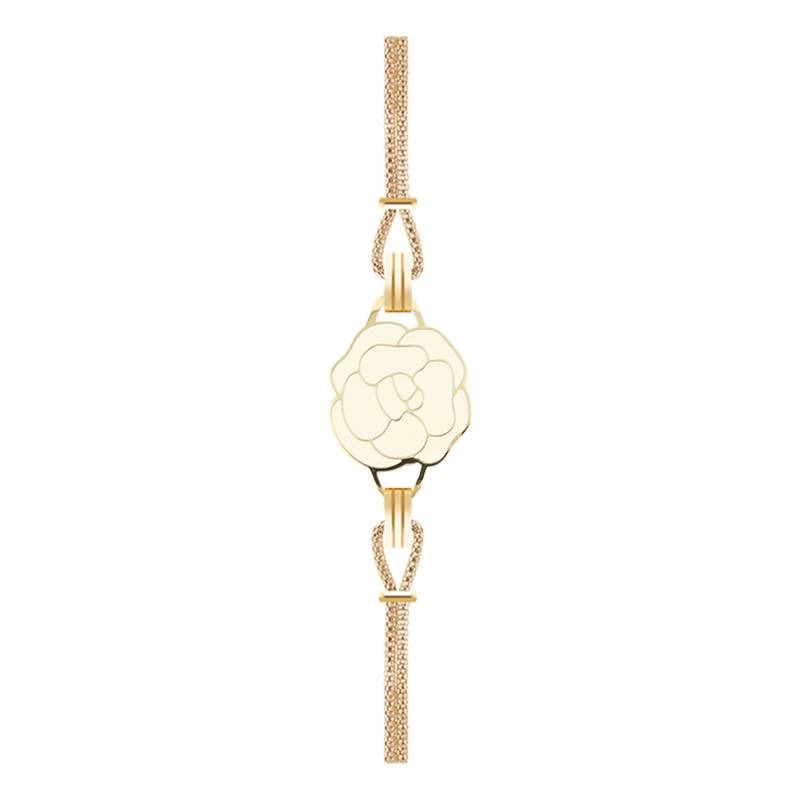 Cream Enamel & Gold Steel Gardenia Bracelet, 14 cm to 19 cm - Sila Paris